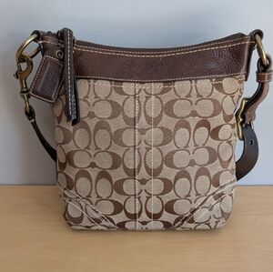 COACH | Signature Brown & Tan Crossbody Bag, Brass Hardware Vintage